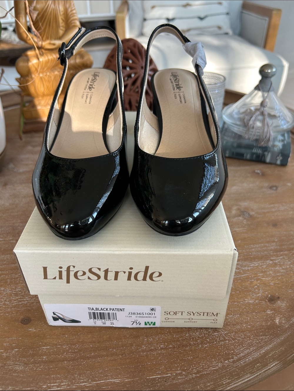 Life Stride Tia Black Patent Slingback Mules